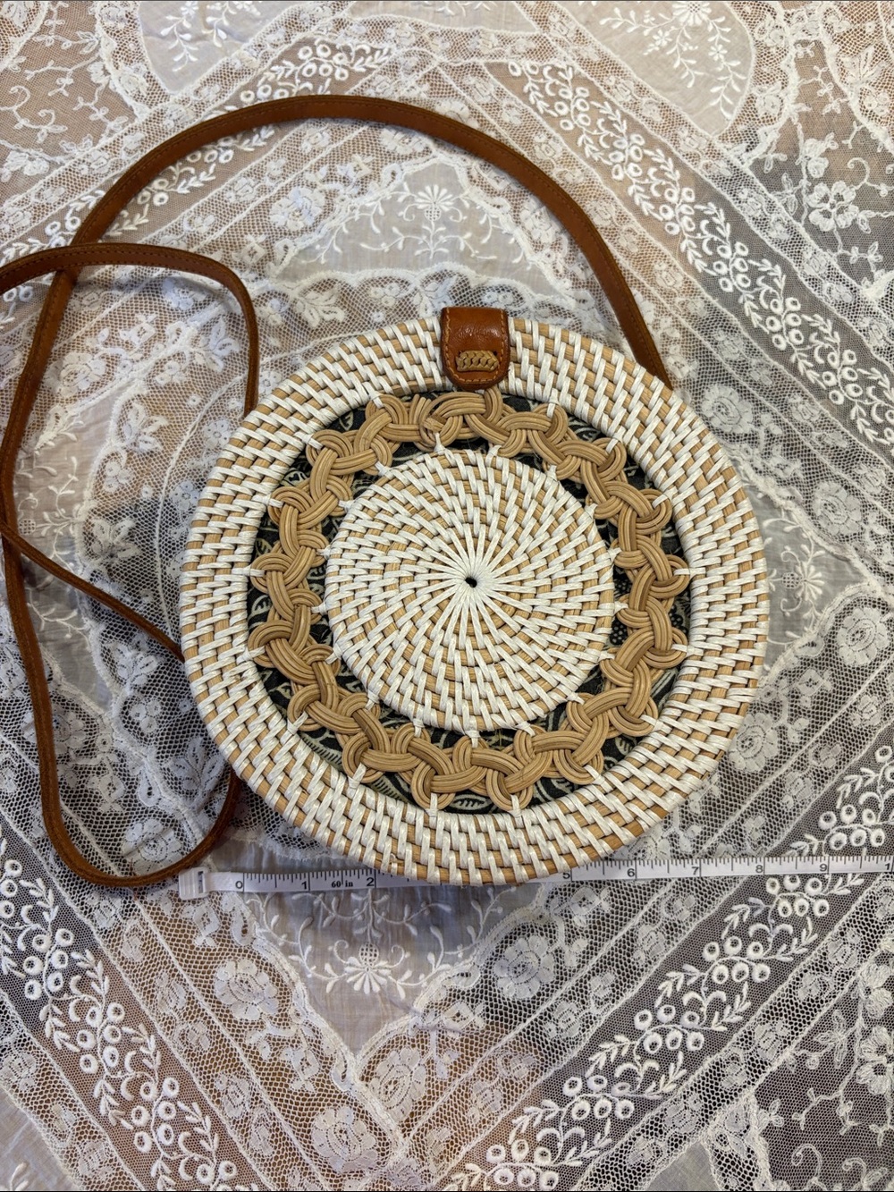 Woven Round Straw Crossbody Bag in Natural/Tan